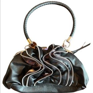 Black Faux Leather Zipper Front Design Purse